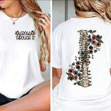 Camiseta de Verano Premium Estampada para Mujer - Camiseta de Cuello Redondo con Diseño Floral para Uso en Verano Unisex - Blanco - Ver 2