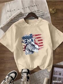 Short-Sleeve T-Shirt For EMT And USA Lovers.  Short-Sleeve T-Shirt For Spring And Summer 2026, Made In Mexico, 180 Grams. Cartoon Print, Couple Design, Suitable For Indoor Or Outdoor Wear. Crew Neck, Unisex, Ideal For Office And Leisure. One-Pack. - APR-P631577SLNDXZGY614 - 查看 4