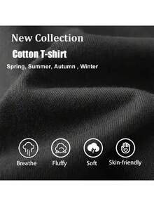 | Exquisite Design | Loose And Comfortable | Easy To Match | Women's Printed T-Shirt - 100% Cotton, 180 Grams, Breathable Casual Top, Exclusive Heart And Star Prints For International Women's Day, Suitable For Outdoor Activities, All-Season Wear (Regular Fit S-XXXL), Sporty Round Neck Design, Comfortable Fabric. - 黑色 - 查看 2