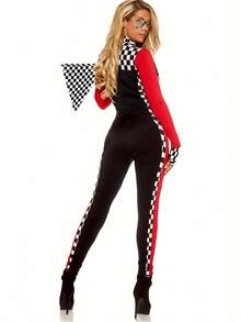 Women Racing Driver Outfit Cosplay Motorcycle Suit Costume Roleplay Jumpsuit Bodysuit Party Photoshoot TDKH - Black - View 4