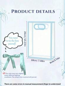 1/3/6pcs Reusable Transparent Plastic Gift Bags With Hollow Handles, Made Of PP Material With Ribbons, Suitable For Christmas, Wedding, Bridal Shower, Birthday Party, Baby Shower, Small Business, Size: 7x10x3.9 Inches (Blue) - Multicolor - View 7