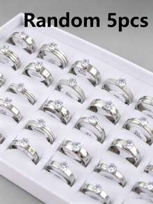 5/10/20/30 piezas Anillos de acero inoxidable con rhinestones de colores variados, elegantes y de moda, joyería de alta gama para compromiso y aniversario, adecuado para hombres y mujeres - anillo - Ver 23