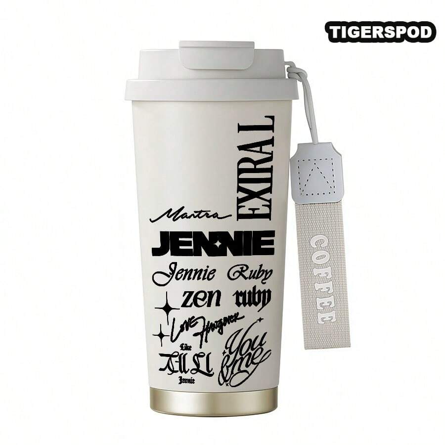 (17oz/500ML)Termo Cup,Collage de Jennie Patrón Vaso Con Popote,Material de Acero Inoxidable de Doble Capa,Con Tapa para Popote,Diseño Antiderrames,Mantiene Caliente 12 Horas,Mantiene Frío 24 Horas Botella de agua,El Regalo Ideal - Negro - Ver 1