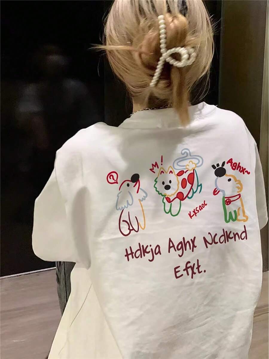 Women's Short-Sleeved T-Shirt With Colorful Letter Print, New Summer Fashion, Versatile Round Neck Design. Enhance Your Look With ZXTN. - 白色 - 查看 1