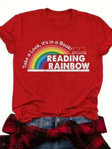 Women's Classic Fitted T-Shirt With Y2K Print, Crew Neck - Size - Red T-Shirt For Women - Graphic Design T-Shirt With Diamond And Book - Casual Everyday T-Shirt For Teachers And Book Lovers - Valentine's Day And Back To School Outfit - Soft Everyday Top, Teacher's Clothing, Fun Design, Comfortable Fit - Summer Festival Fashion, Adult Crew Neck T-Shirt - 紅色 - 查看 4