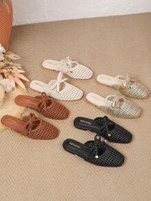Giày mules kiểu Bohemian mới năm 2026, kiểu dáng rỗng, thoáng khí, có nơ, giày bệt phong cách phương Tây thường ngày, giày cưới, giày thoải mái với quai thun và lỗ thoáng khí, nhẹ, thoáng khí, phù hợp cho các hoạt động hàng ngày như đi chơi, mua sắm, công sở, múa ba lê và các dịp khác. - Màu be - Xem 8