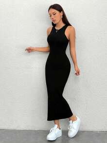 PETITE Vestido Para Mujer De Cuello Redondo Sin Mangas - Negro - Ver 7