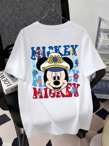 Officially Licensed Disney Captain Mickey Mouse Nautical Ocean Sailor Anchor Starfish Seashell Graphic T‑Shirts For Men 100% Cotton Short Sleeve Crew Neck Marine Cruise Beach Oversized Streetwear Tee Summer Vacation Family Casual Daily Outfit - trắng - Xem 3
