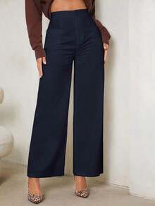 Tall Pantalones rectos de cintura alta en color liso - Azul marino - Ver 7