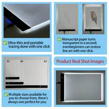 A5/A4/A3 Ultra-Thin Portable LED Light Box, Handmade Diamond Painting Light Board, Art Creation Light Box, 3-Level Adjustable Brightness, Sketch Light Box, Calligraphy Tracing Board, Writing Practice Board, Diamond Painting And Anime Line Art Drawing Board - C-Black - View 6