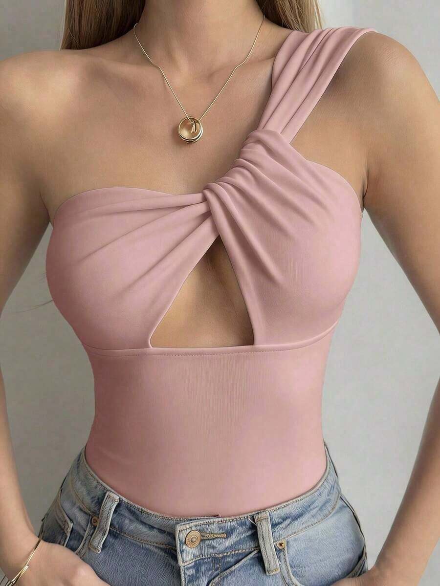 Camiseta sin mangas ajustada con tiras cruzadas huecas, estilo sexy y casual para mujer, Y2K - Rosa vieja - Ver 1