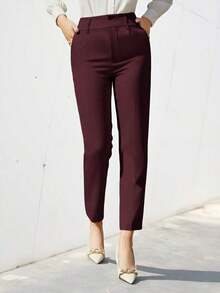 Pantalones de traje sólidos y simples para uso diario de mujer - Rojo 2 - Ver 1