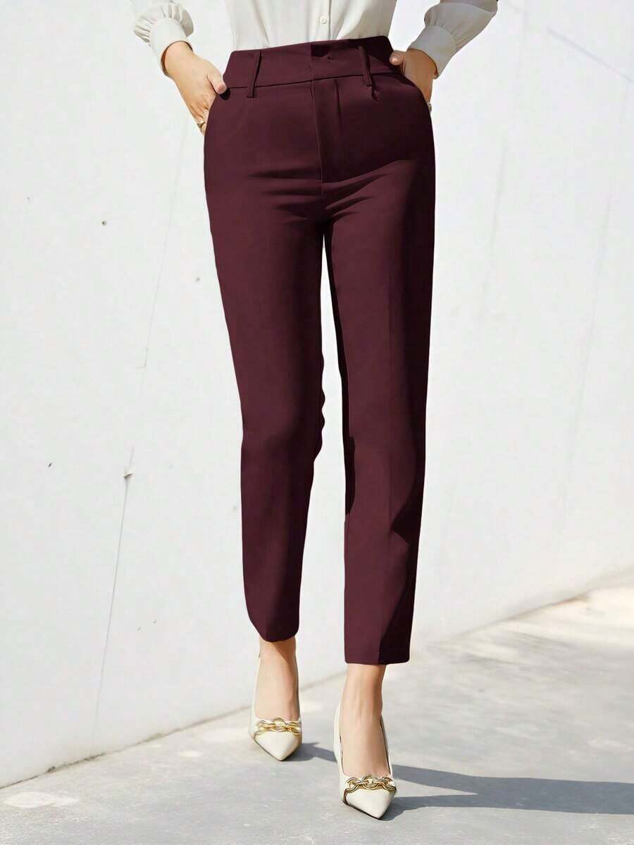 Pantalones de traje sólidos y simples para uso diario de mujer - Rojo 2 - Ver 1