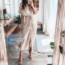 Elegant Women's Spring Shirt Dress, Sensual Print, With Adjustable Ties, Refined Style - 香檳色 - 查看 1