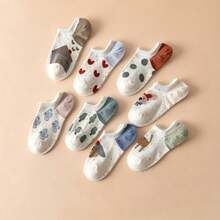 Vớ nữ chống trượt họa tiết trái tim dễ thương, cổ thấp, vớ thường ngày không lộ viền, thiết kế hoạt hình đa năng cho mùa hè đi làm. - Nhiều màu - Xem 2