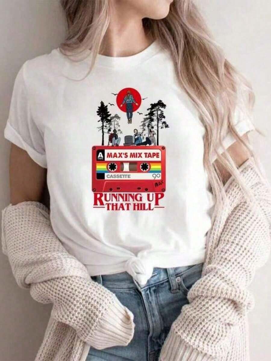 Couple T-Shirts, Running Up That Hill T-Shirt, 4 Inspired T-Shirt, Unisex T-Shirts, Max's Favorite Song T-Shirt, Casual Streetwear T-Shirts, 100% Cotton - 白色的 - 查看 1