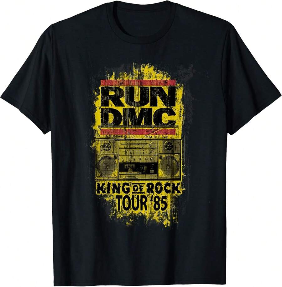 Camiseta Run DMC King of Rock Tour '85, camiseta de mujer, camisa de mujer, tops de mujer, top, unisex. - Negro - Ver 1