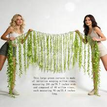 Extra Large Artificial Weeping Willow Vine Curtain, 200cm Wide, Includes 40 Pieces Of 90cm Hanging Vines, UV Resistant Privacy Screen, Suitable For Balcony Patio Party Decoration - Multicolor - View 3