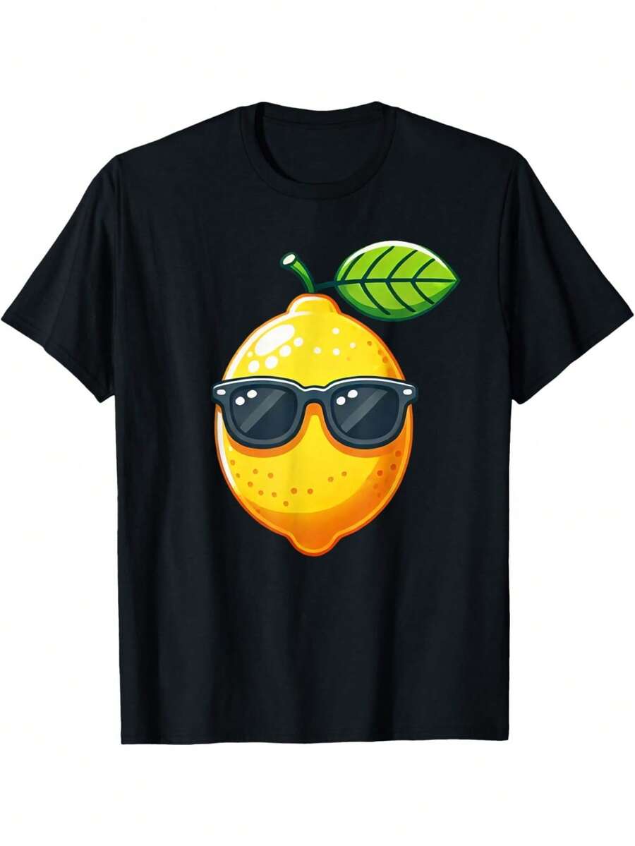 Women Men Vibrant Lemon Splash Refreshing Citrus Look Tee Top T-Shirt - Black - View 1