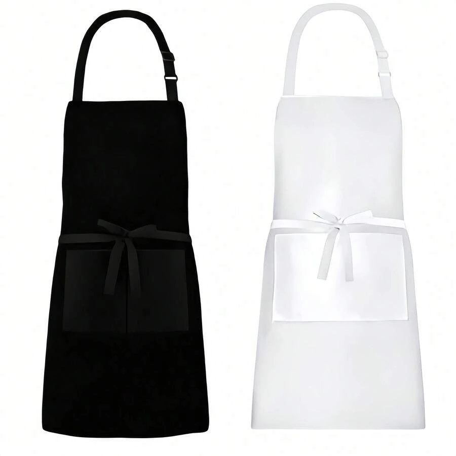 1pc Adjustable Apron With Long Tie, 2 Pockets, Waterproof Cooking Chef Apron - Multicolor - View 1