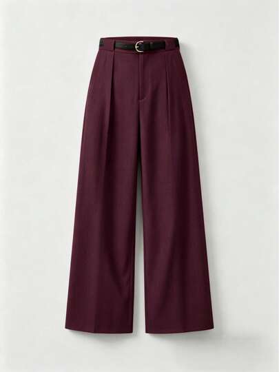 Mid-Waist Solid Color Elegant Straight Leg Pants With Belt Spring