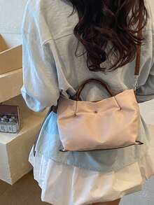 Elegant Solid Color Mini Handbag, With Adjustable Shoulder Strap, Perfect Gift Bag For Parties, Galas, Formal Events, Can Be Paired With Party Dresses, Suitable For University/College Classroom, Holidays, Outdoor, Travel, Sports Events, Lipstick, Suitable For Women, Girls, College Students - Khaki - View 4