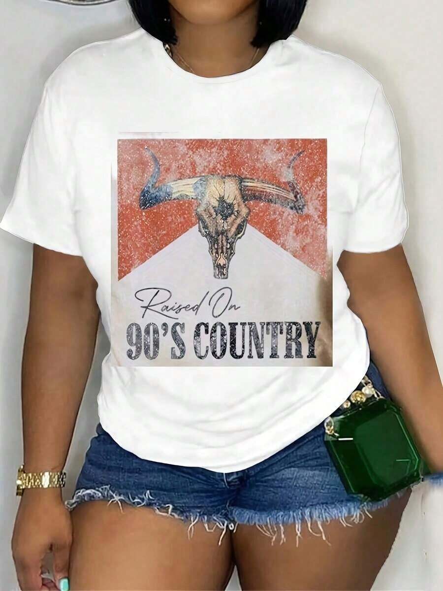 Women's Casual Short Sleeve Crew Neck T-Shirt - Printed Top, Comfortable Fit - 白色 - 查看 1