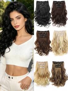 4 piezas Extensiones de cabello rizadas de 16 pulgadas con clip, peluca corta rizada invisible natural, adecuada para mujeres - Multicolor - Ver 2