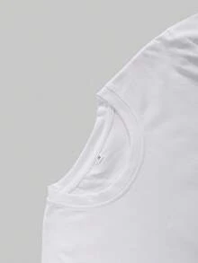 Kaos Pria Lengan Pendek Musim Panas dengan Cetakan Huruf dan Lubang Berongga, Kerah Bulat, Longgar - Putih - View 3