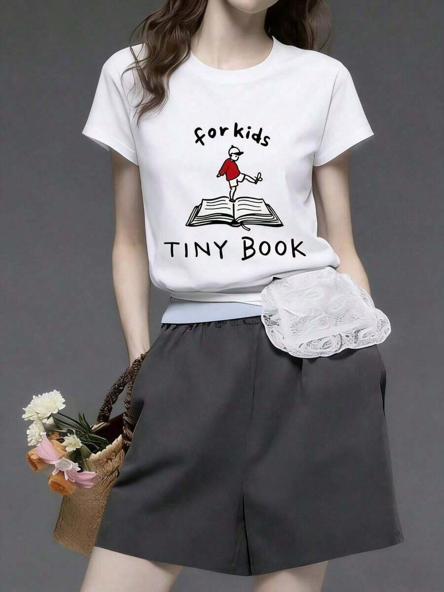 Women's White T-Shirt With A Book And Child Print, Super Cool And Comfortable! Printed T-Shirt For Casual Looks, The Cutest In Mexico. Don't Miss It! - 白色的 - 查看 1