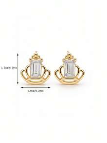 1 Pair 925 Sterling Silver Hypoallergenic Crown Stud Earrings, Adorable And Cute Design With Sparkling Cubic Zirconia, Gift Box Packaging, Suitable For Daily Wear Or Festivals, Gift For Girls, Friends, Back To School, Holiday - one-size - View 4