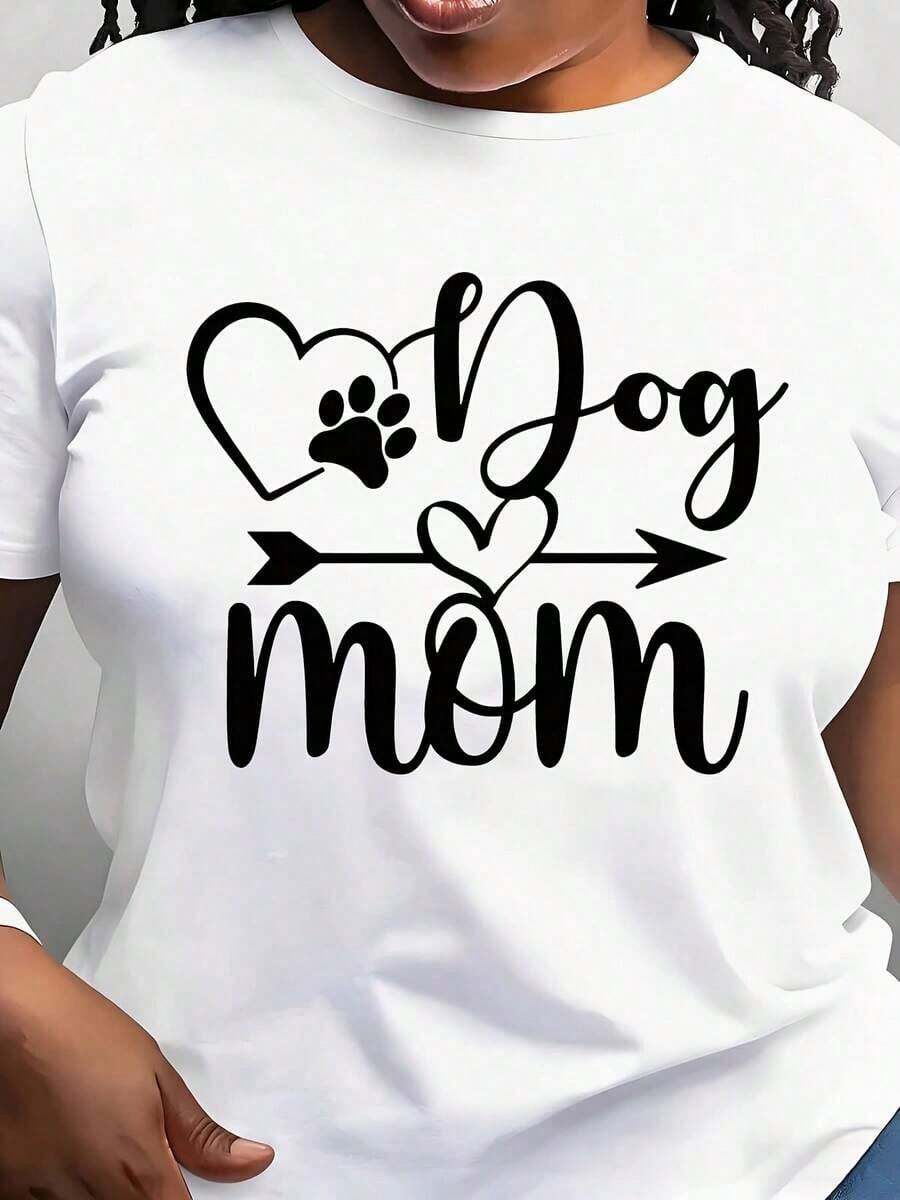 Modern And Minimalist Women's T-Shirt With Heart And Paw Print Design For Dog Moms, Round Neck, Short Sleeve, Daily Wear, Perfect For Pet Lovers And Dog Owners, Ideal For Daily Outings And Moments Of Relaxation. - 白色 - 查看 1