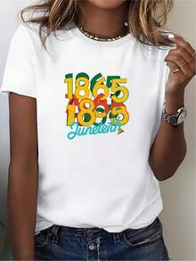 June 1865 180g T-Shirt - Perfect For Family And Corporate Celebrations, Memorial Day Gifts And De-Building Activities - Unisex Loose Cotton Short-Sleeved Crew Neck Urban Vintage Style T-Shirt. - 白色 - 查看 1