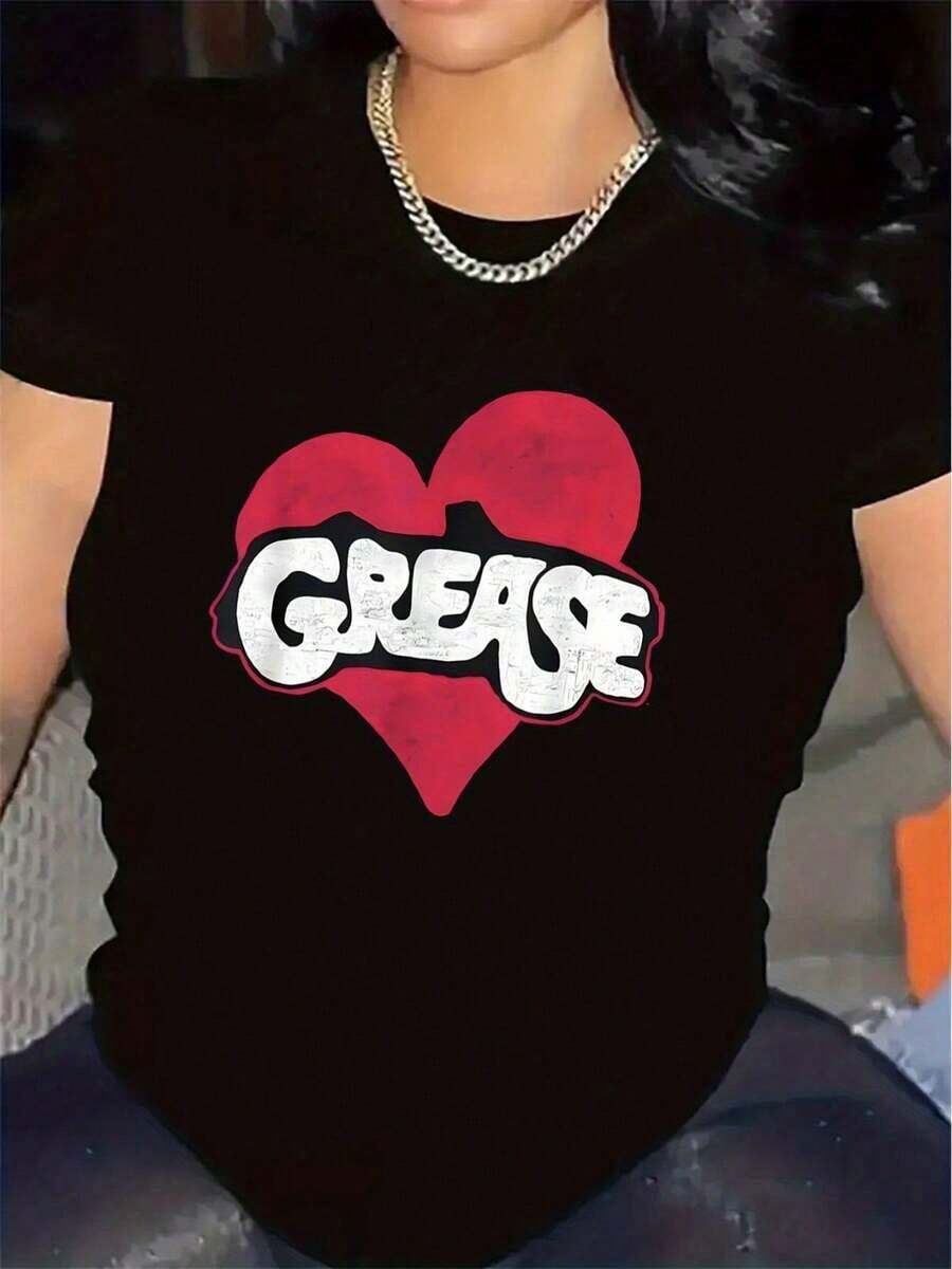 Polyester T-Shirt With Heart Design For Restaurant Wear, Durable Comfortable, Ideal For Casual Dining, Features Stylish Graphic Print, Soft Fabric, Perfect For Everyday Use In Cafes Or Bars - 黑色 - 查看 1