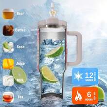 1 件 40 盎司不锈钢双层真空隔热杯，多色设计带手柄，高品质，便携，适合露营和旅行 - 40oz繁花 - 查看 9