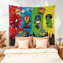 1pc Classic M Arvel Avengers Cartoon Welcome Backdrop S Pider-Man Ir On Man Ca Ptain America H Ulk City Skyline Party Decoration Anime Characters Bedroom Wall Hanging Decor Boys Room Gaming Room Layout Holiday Gathering Photography Background Cake Table Tapestry - Nhiều màu - Xem 3