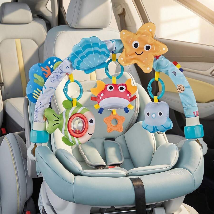 Baby Stroller Hanging Toy Ocean Animal Rattle With Pull String, Detachable Rattle, Battery-Free - Multicolor - View 1