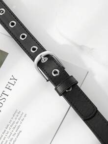 1pc Kids Black PU Eyelet Belt, Personalized Sweet Cool Style, Unisex Leather Belt, Versatile For Daily Wear - Black - View 5