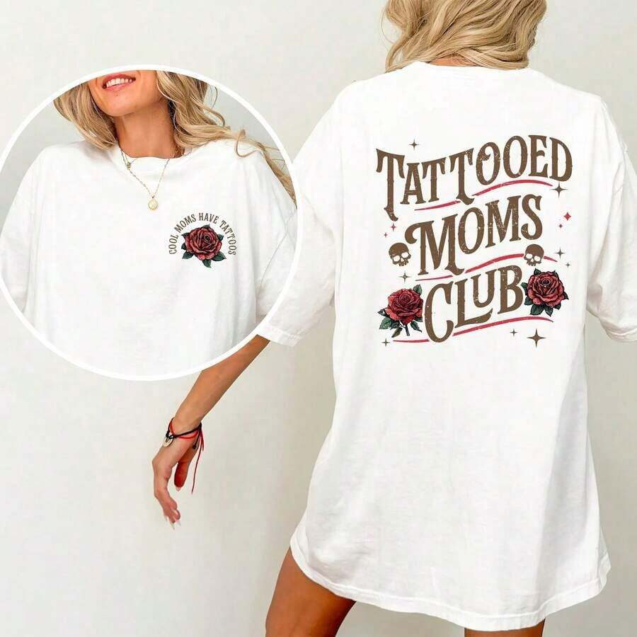 Camiseta Vintage del Club de Mamás Tatuadas, Camiseta Gráfica Retro de Mamás Geniales con Tatuajes, Camiseta del Club de Mamás Tatuadas, Ropa Divertida para Mamás Tatuadas ZL8M - Blanco - Ver 1