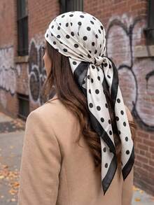 1pc Women's Elegant Casual Polka Dot Satin Scarf/Bandana, Lightweight And Breathable, Suitable For Summer Occasions Like Weddings, Parties, Work, Commuting, Beach Vacations, And Beach Gatherings - White - View 2