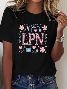 LigeroPlus Size, Camiseta de Mujer Talla Grande con Estampado Gráfico LPN, Manga Corta, Cuello Redondo, Top Casual para Verano y Primavera, Ropa de Mujer Verano - Negro - Ver 1