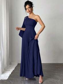 Nuevo vestido plisado sin mangas de color azul claro versátil para mujer, atuendo de vacaciones, vestido de verano - Azul marino - Ver 4