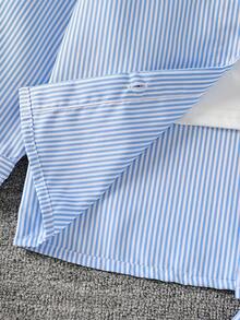 3pcs Girls Toddler Floral Strap, Striped Long Sleeve Top And Pants Casual Suit, Summer - Baby Blue - View 5