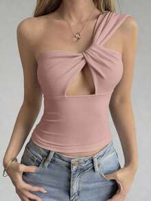 Camiseta sin mangas ajustada con tiras cruzadas huecas, estilo sexy y casual para mujer, Y2K - Rosa vieja - Ver 2