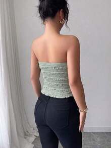 Top corto sin mangas con botones delanteros y estampado de pata de gallo, para uso en oficina o viajes, de moda para el verano - Verde - Ver 2