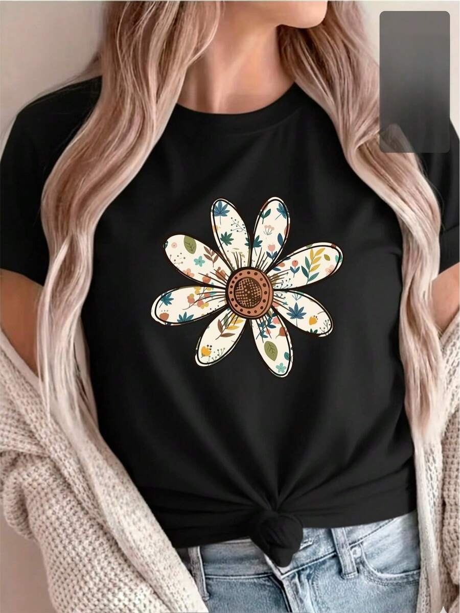 Camiseta Mandala Floral Multicolor - Negro - Ver 1