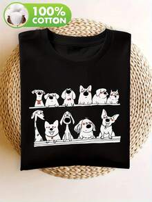 Camiseta de manga corta 100% para mujer con bonito estampado de animal NC-12631 - Negro - Ver 4