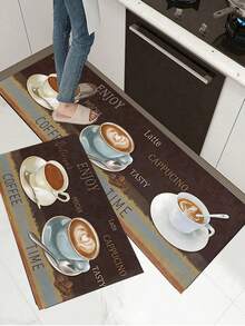 1/2 Pieces Brown Kitchen Carpet, Kitchen Floor Mat, Non-Slip Absorbent Washable Corridor Carpet, Farmhouse Style Kitchen Bar Mat. - Multicolor - View 4