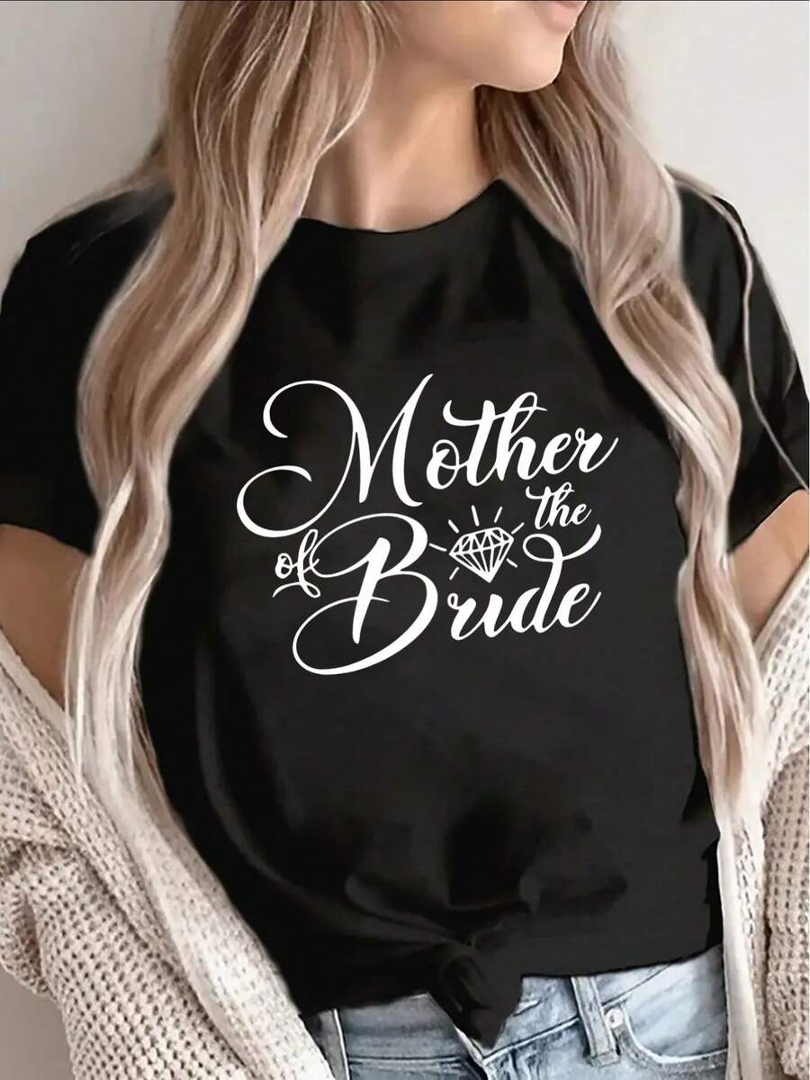 1 Piece Of Polyester Short-Sleeved T-Shirt, Outfit For The Mother Of The Bride At Weddings, Comfortable And Lightweight Casual Clothing For Women, Suitable For Home Or Events, 180g, 100% Cotton. - 黑色 - 查看 1