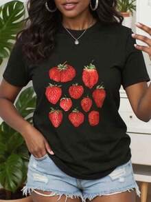 Camiseta genial con estampado de fresas, camiseta retro con gráfico de fresas, camiseta vintage con ilustración de frutas, regalo para amantes de las bayas, ropa de estilo retro, regalos perfectos para abuela y madre. - Negro - Ver 1